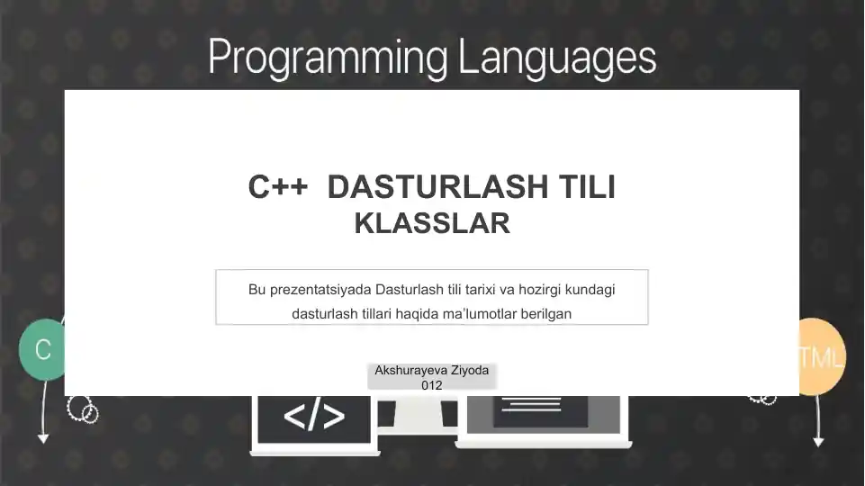 C++ DASTURLASH TILI