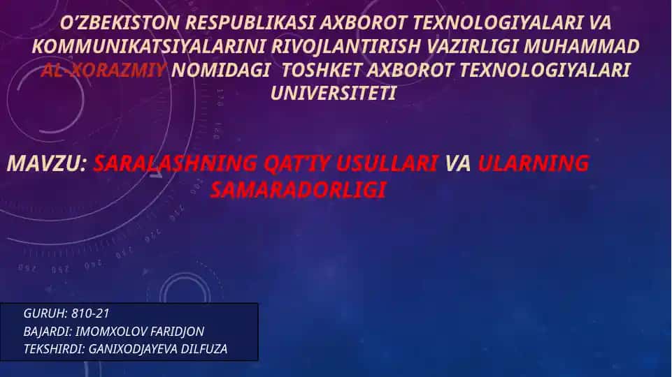 Saralashning qat’iy usullari va ularning samaradorligi