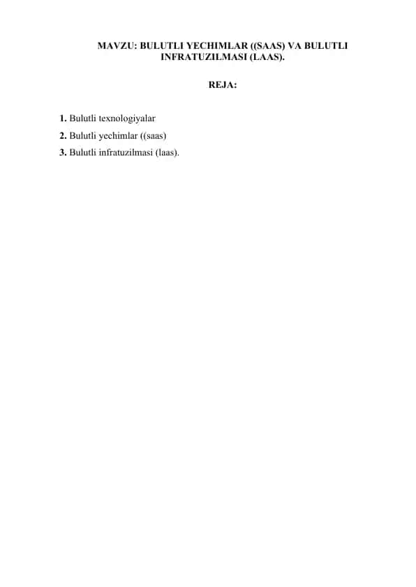 Bulutli yechimlar (SAAS)
