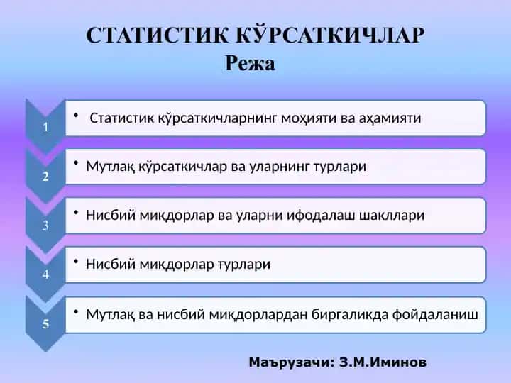 Cтатистик КЎРСАТКИЧЛАР
