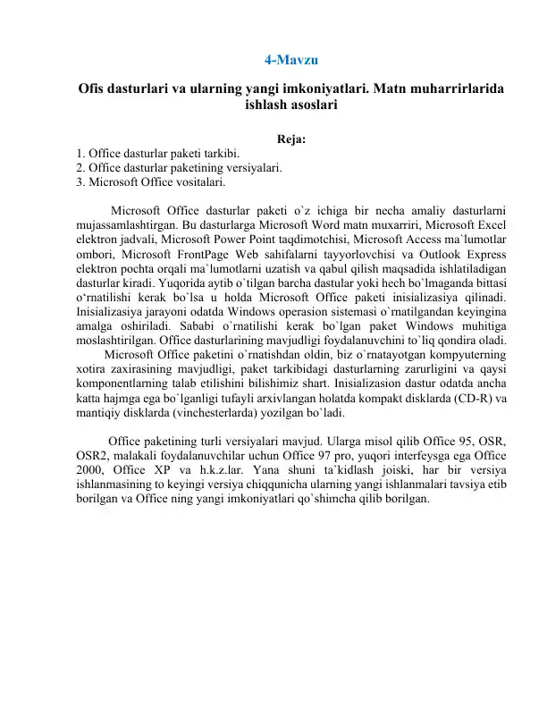 Microsoft Office dasturlar paketi
