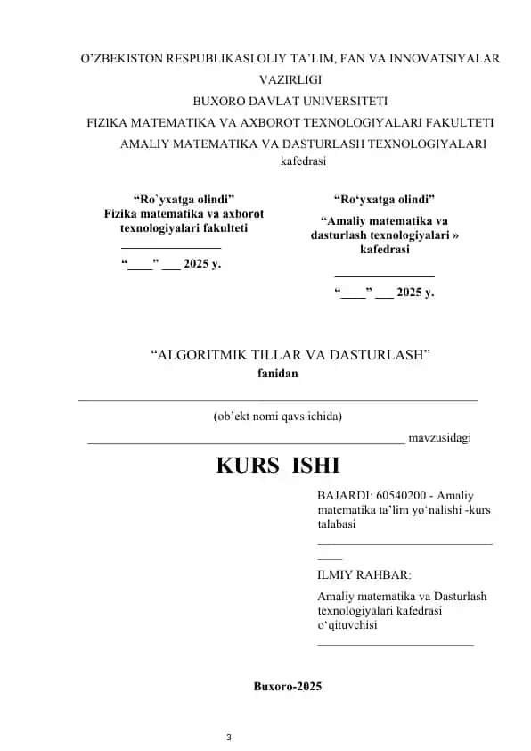 ALGORITMIK TILLAR VA DASTURLASH