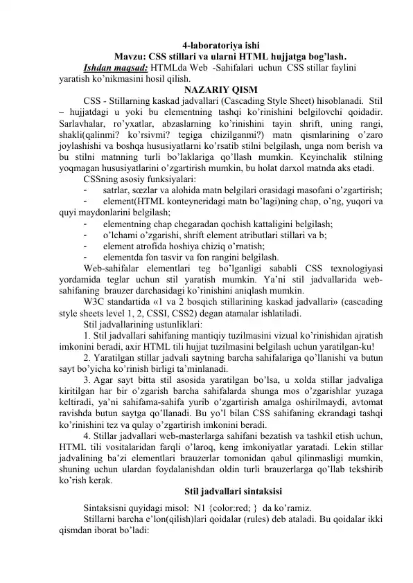 CSS stilari va ularni HTML hujjatga bog’lash
