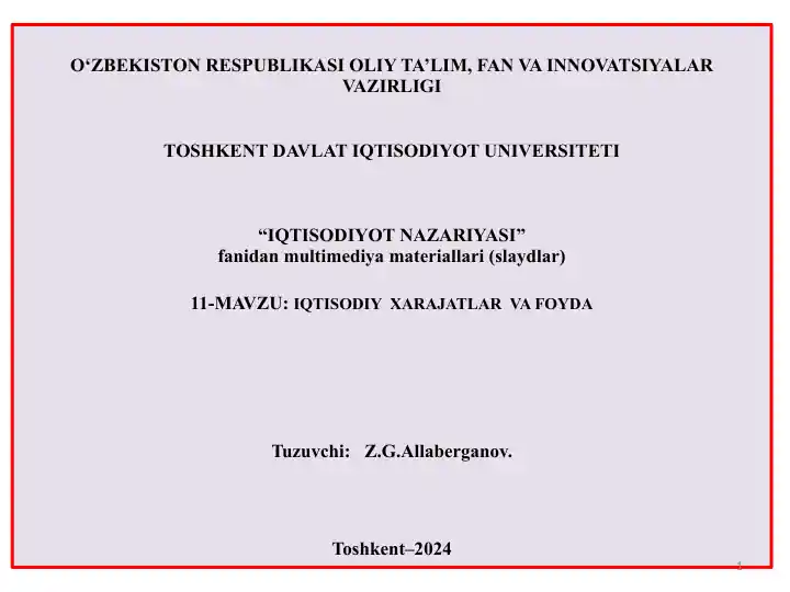 Iqtisodiy xarajatlar va foyda