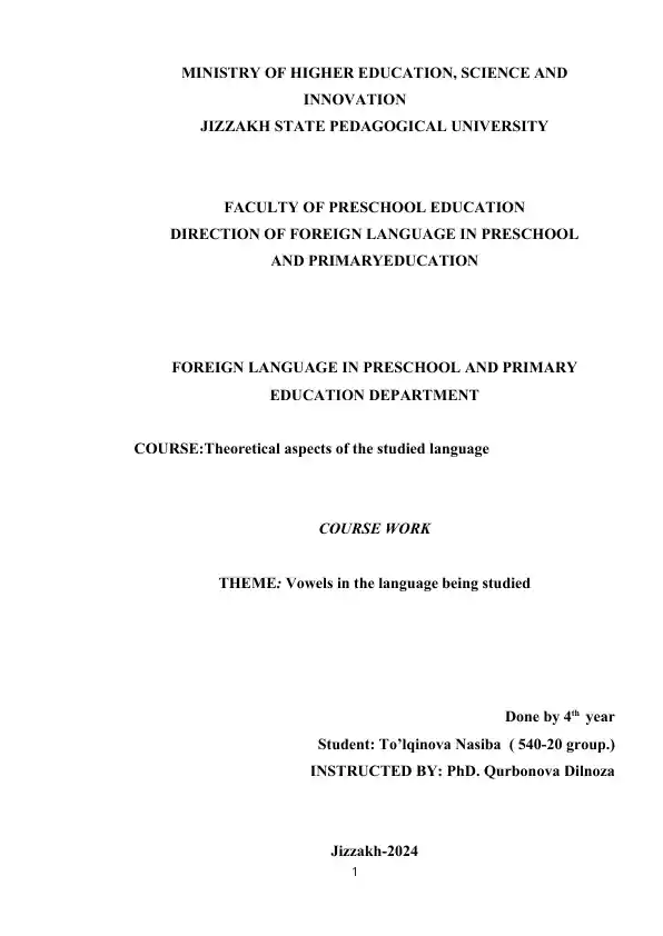 Course Work on Vowels in the Language Being Studied