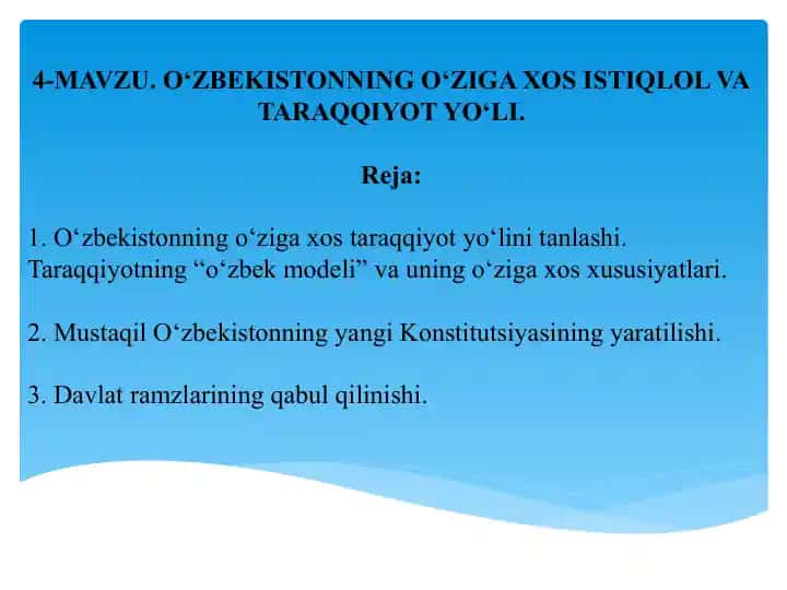 O‘zbekistonning O‘ziga Xos Istiqlol va Taraqqiyot Yo‘li