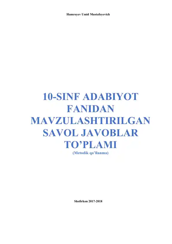 Mumtoz adabiyotning asosiy xususiyatlari