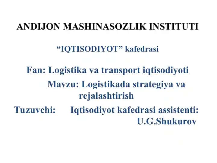 Logistikada strategiya va rejalashtirish