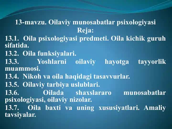 Oilaviy munosabatlar psixologiyasi