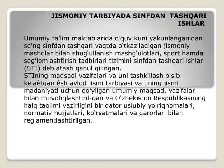 Sinfdan tashqari ishlar Jismoniy tarbiya