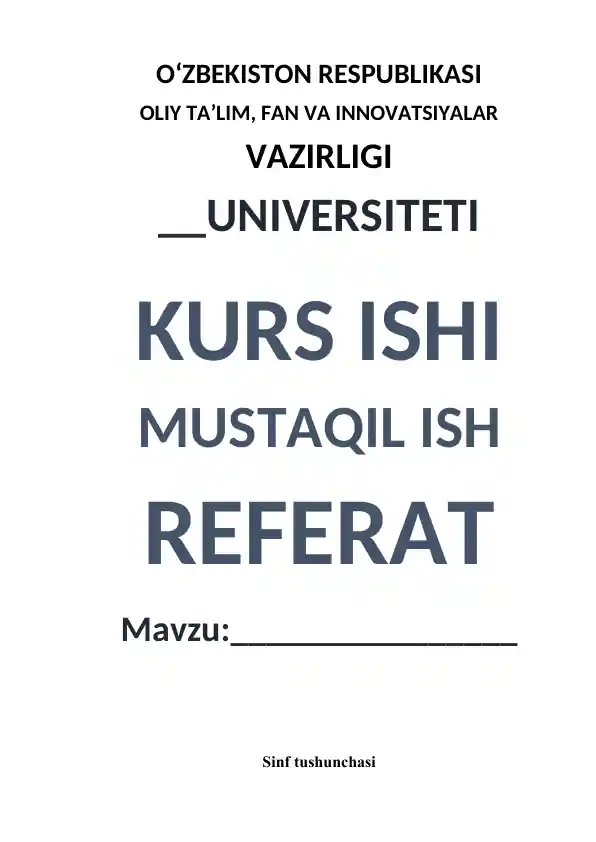 C++ tilida sinflar va ob'ektlarga doir kurs ishi