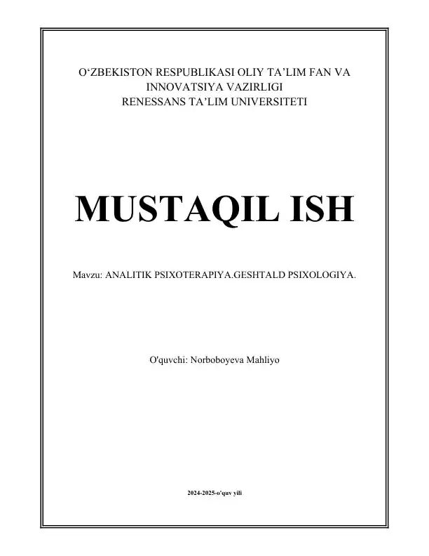 Analitik psixoterapiya va Geshtald psixologiya