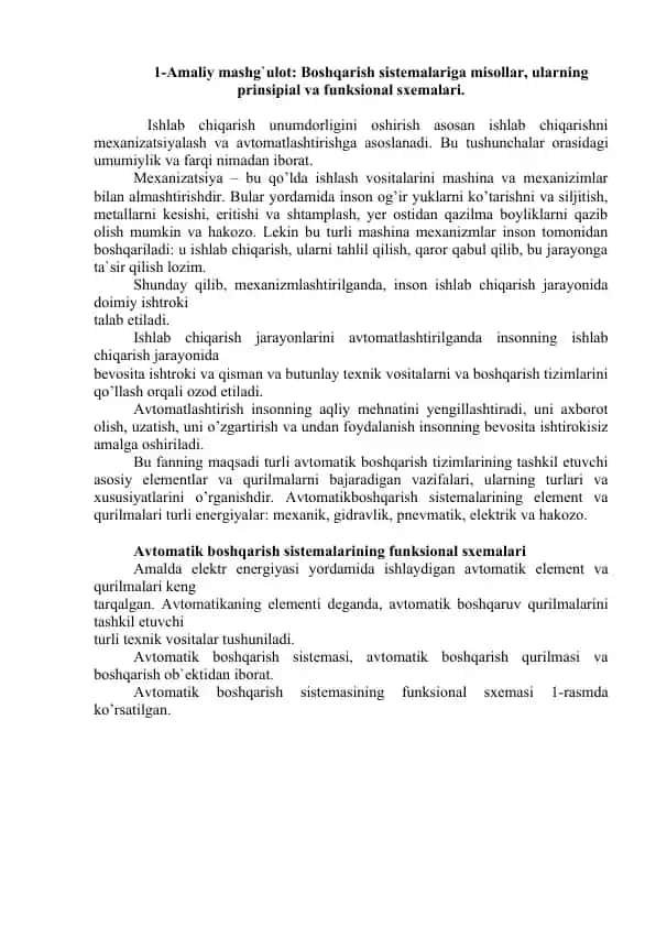 Mekanizatsiya va Avtomatlashtirish