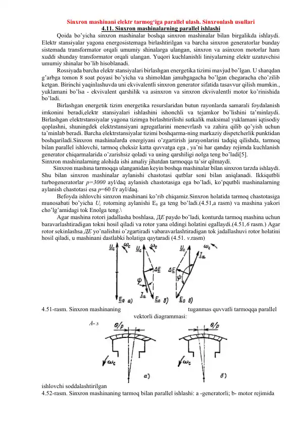 Sinxron mashinalar va ularning parallel ishlashi