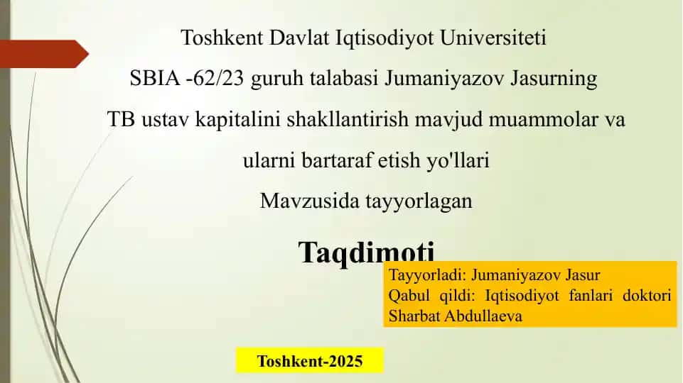 TB Ustav Kapitalini Shakllantirish Muammolar va Yechimlar