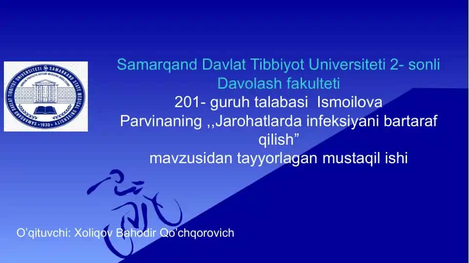 Jarohatlarda infeksiyani bartaraf qilish