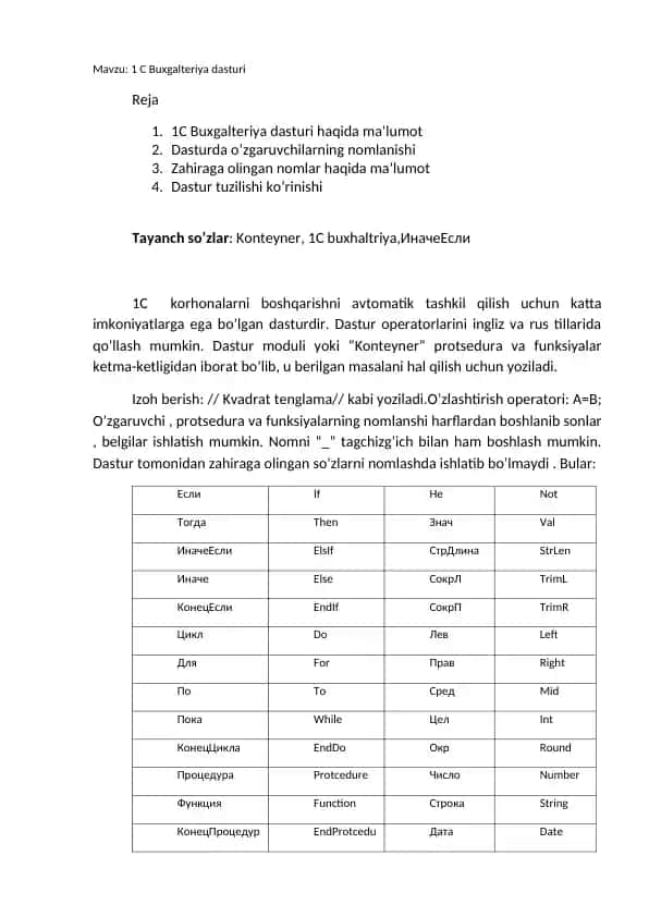1C Buxgalteriya dasturi