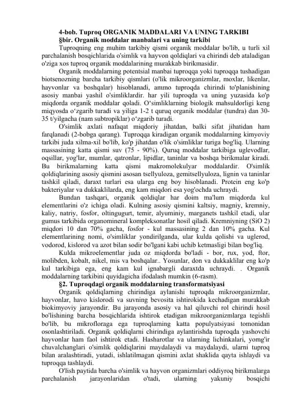 Tuproq ORGANIK MADDALARI VA UNING TARKIBI