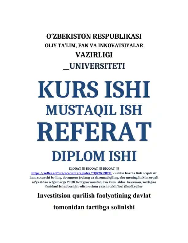 Investitsion qurilishda davlat tartibga solish