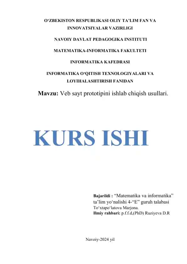 Veb sayt prototipini ishlab chiqish usullari.