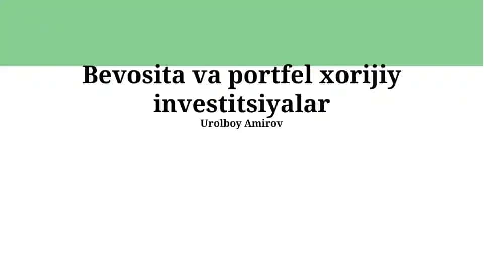 To'g'ridan-to'g'ri xorijiy investitsiyalar