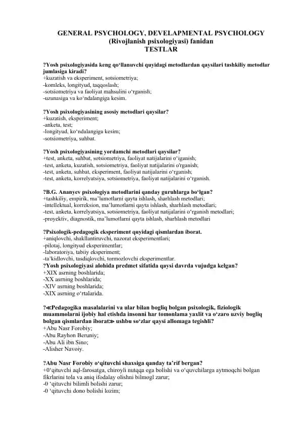 GENERAL PSYCHOLOGY, DEVELAPMENTAL PSYCHOLOGY
