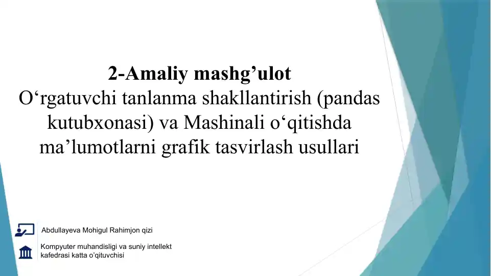 Mashinali o‘qitishda ma’lumotlarni grafik tasvirlash usullari