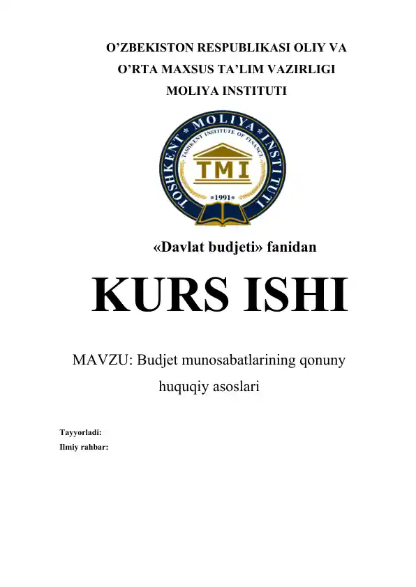 Davlat budjeti fanidan KURS ISHI