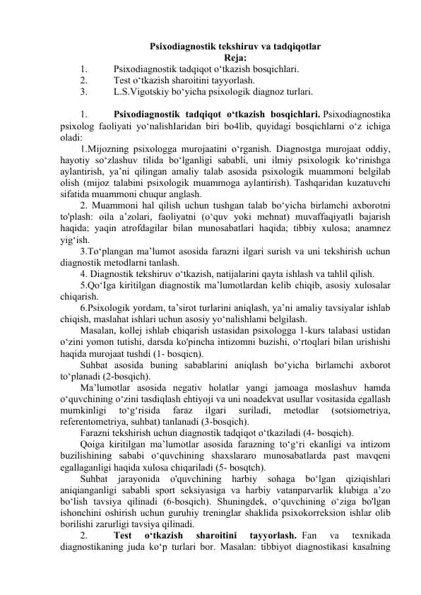 Psixodiagnostik tekshiruv va tadqiqotlar