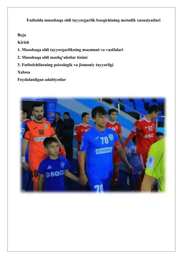Futbolda musobaqa oldi tayyorgarlik bosqichining metodik xususiyatlari