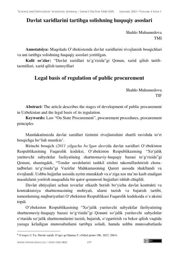Davlat xaridlarini tartibga solishning huquqiy asoslari