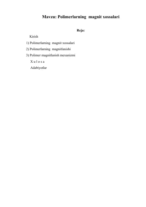 Polimerlarning magnit xossalari