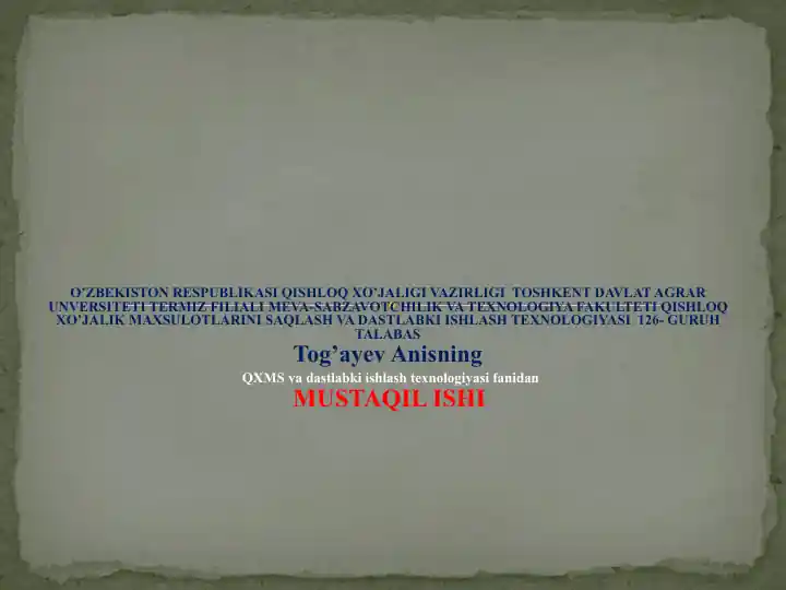 Don mahsulotlarini dastlabki ishlash texnologiyasi