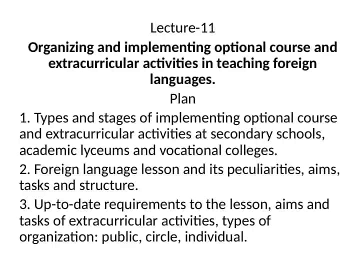 Organizing and Implementing Optional Course and Extracurricular Activities in Teaching Foreign Languages