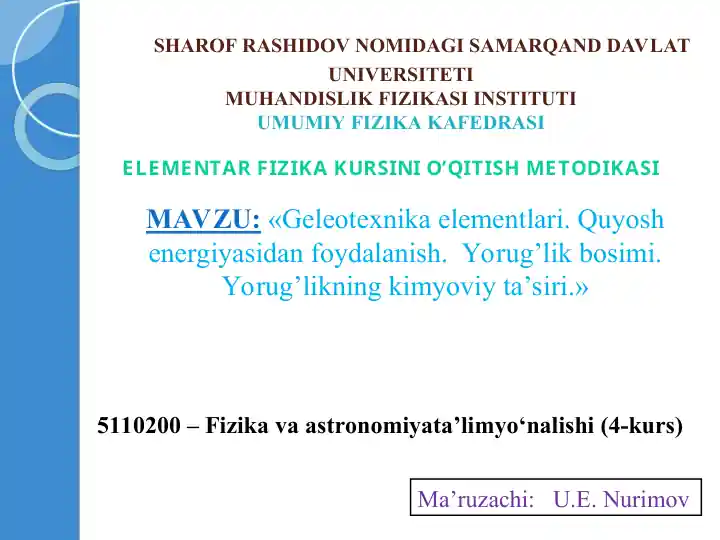 Elementar fizika kursini o'qitish metodikasi