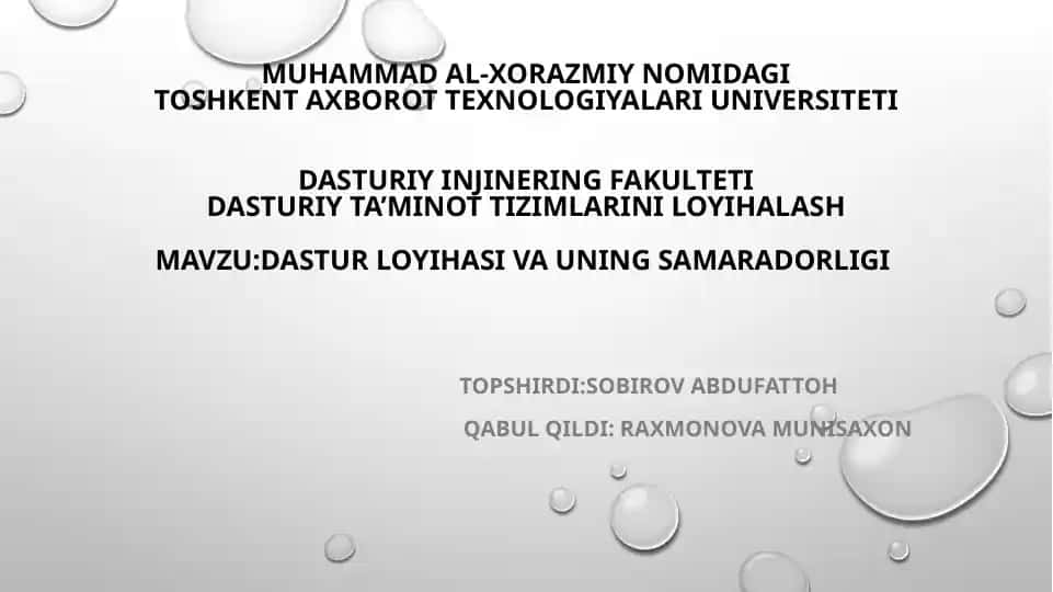 Dasturiy Ta'minot Tizimlarini Loyihalash