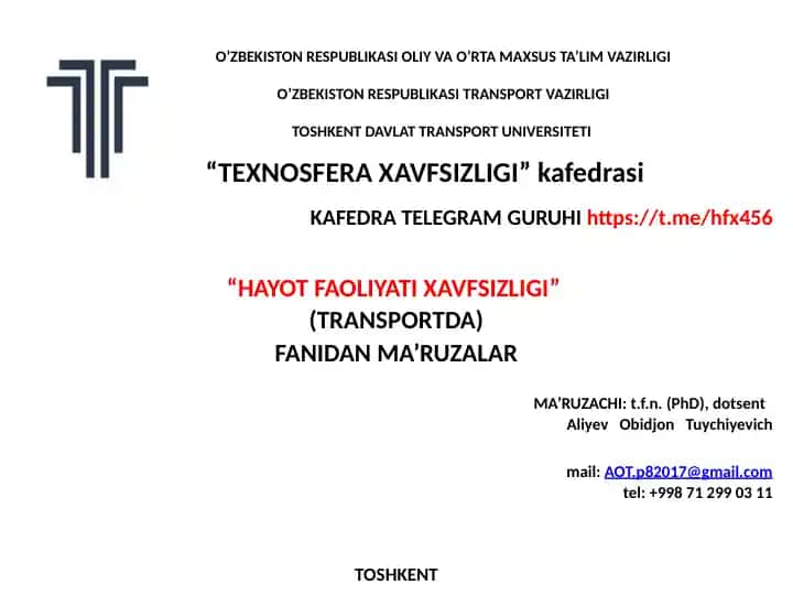 Transportda ishlab chiqarish sanitariyasi va mehnat gigiyenasi