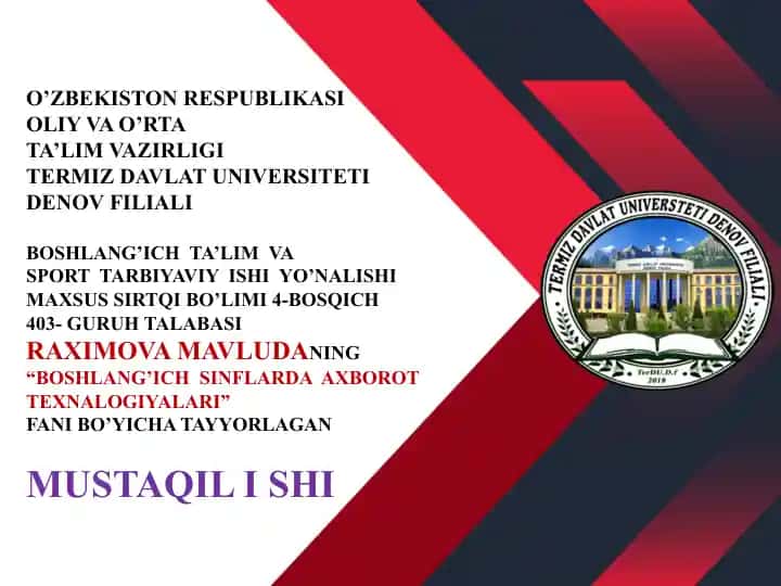 BOSHLANG‘ICH SINFLARDA AXBOROT TEXNOLOGIYALARI