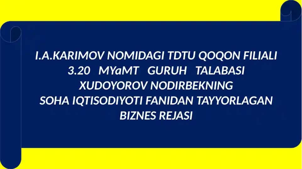 Biznes Rejasi - Konditer Maxsulotlari Ischlari