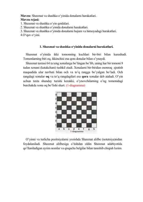 Shaxmat va shashka o‘yinida donalarni harakatlari