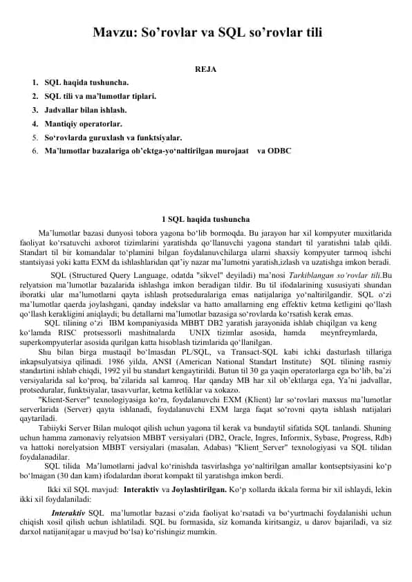 SQL haqida tushuncha
