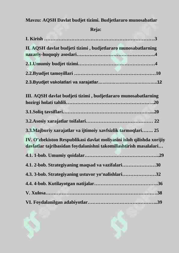 AQSH davlat budjeti kurs ishi