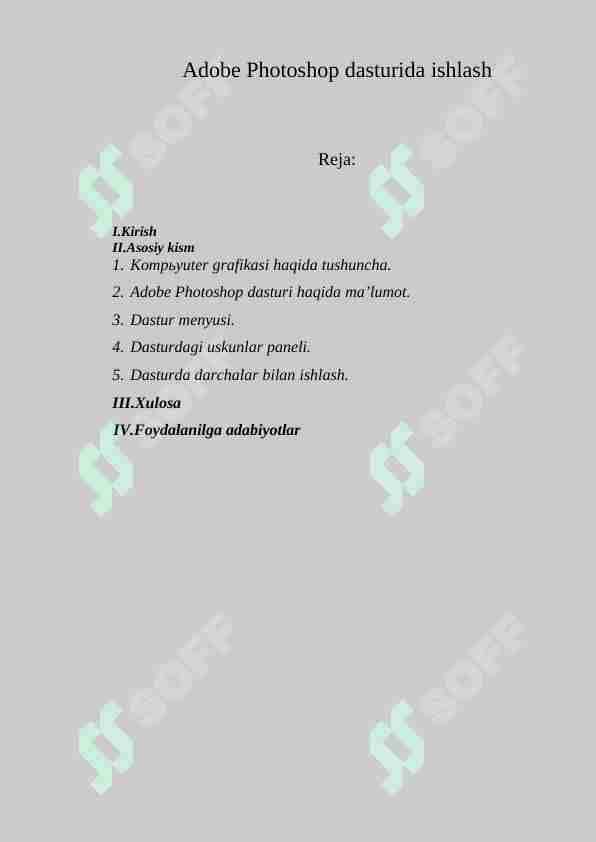 Adobe Photoshop dasturida ishlash