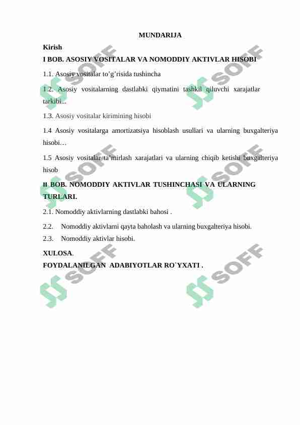 Asosiy vositalar va nomoddiy aktivlar hisobi