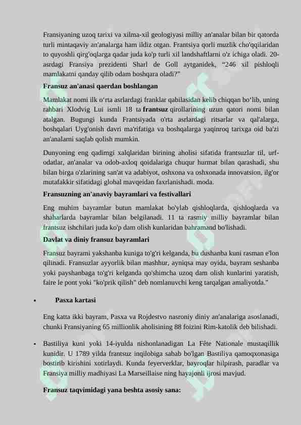 Fransiyaning urf odatlari.