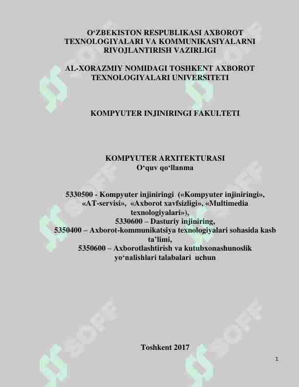Kompyuter arxitekturasi o'quv qo'llanma