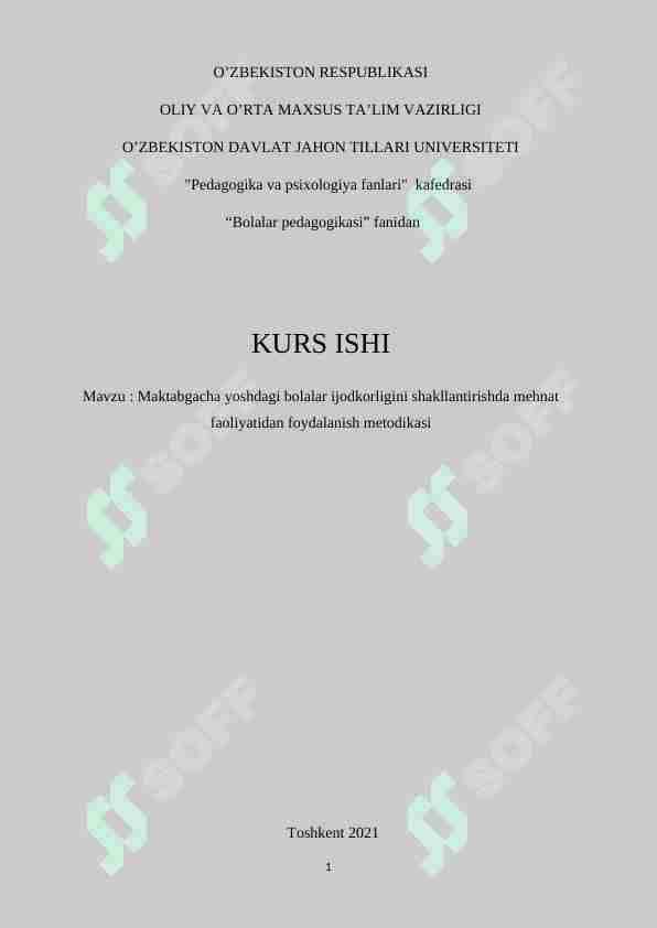 Maktabgacha yoshdagi bolalar ijodkorligini shakllantirishda mehnat faoliyatidan foydalanish metodikasi