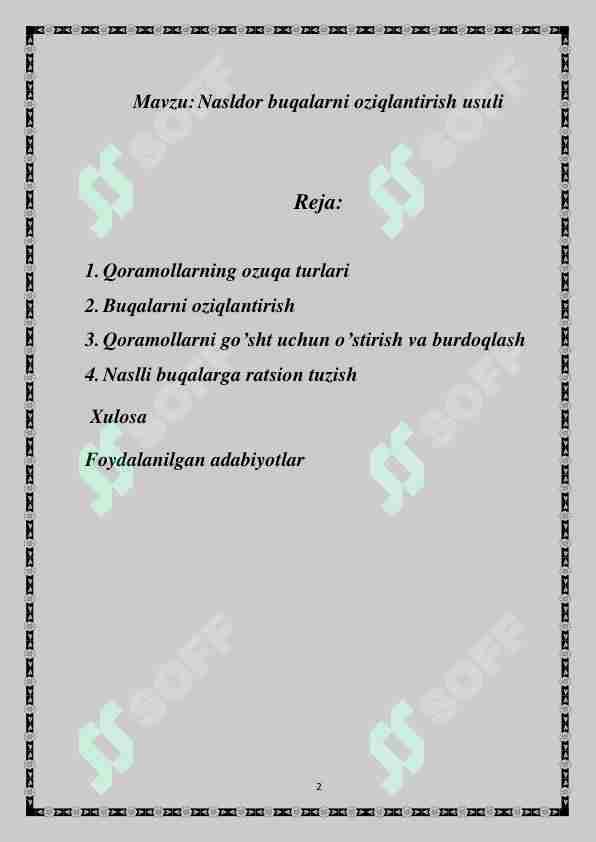 Nasldor buqalarni oziqlantirish usuli
