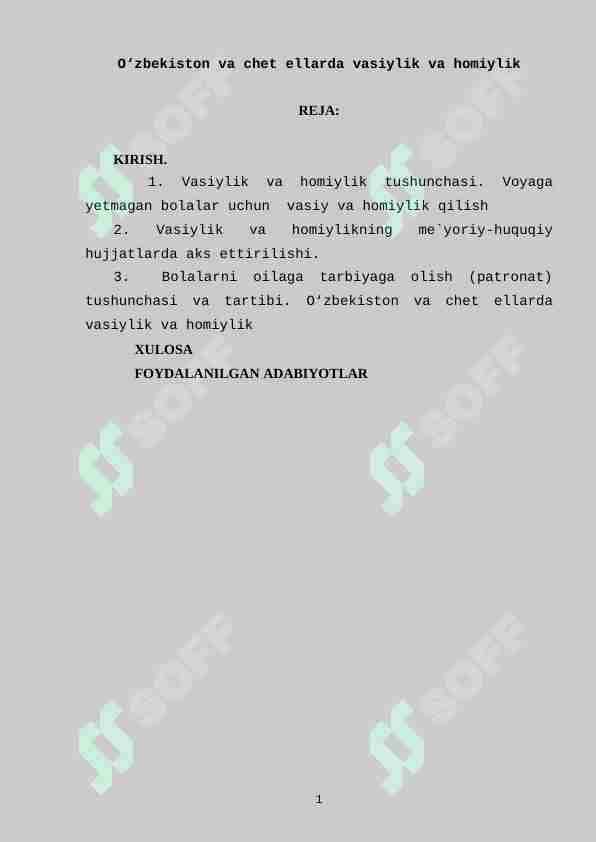 O‘zbekiston va chet ellarda vasiylik va homiylik
