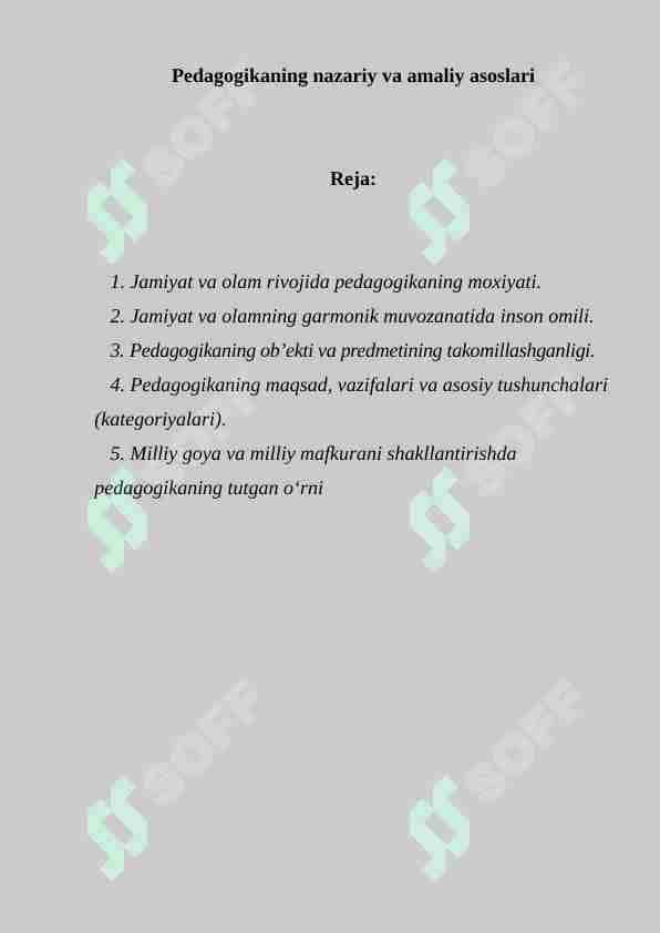 Pedagogikaning nazariy va amaliy asoslari